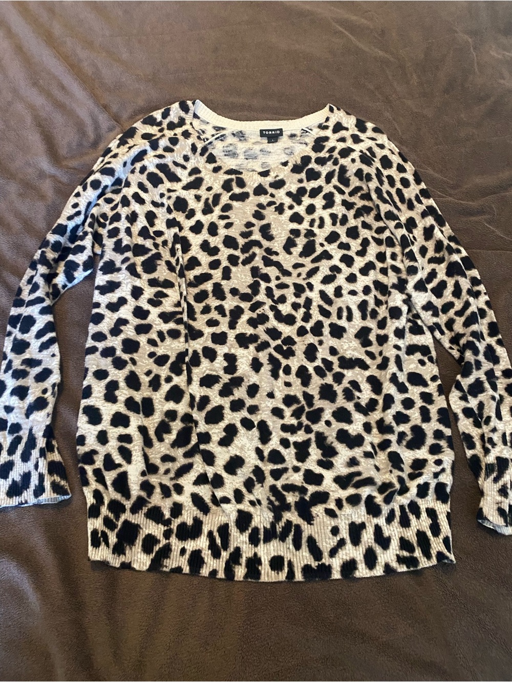 torrid Animal-Print Crewneck Sweater - Black & Cream